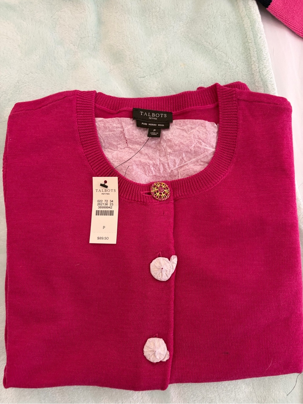 Talbots Hot Pink Crewneck Button Front Cardigan